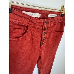 Pilcro and the Letterpress Anthropologie Red Floral Jacquard Skinny Jeans 27